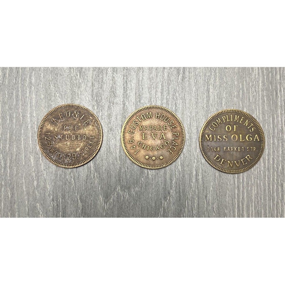 Vtg Advertising Tokens Lot of 3 - Leonie Studio, Madame Eva Chicago, Miss Olga